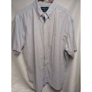 Ralph Lauren Shirt Men White Size XL Classic Fit Stripe Short Sleeve Button Down